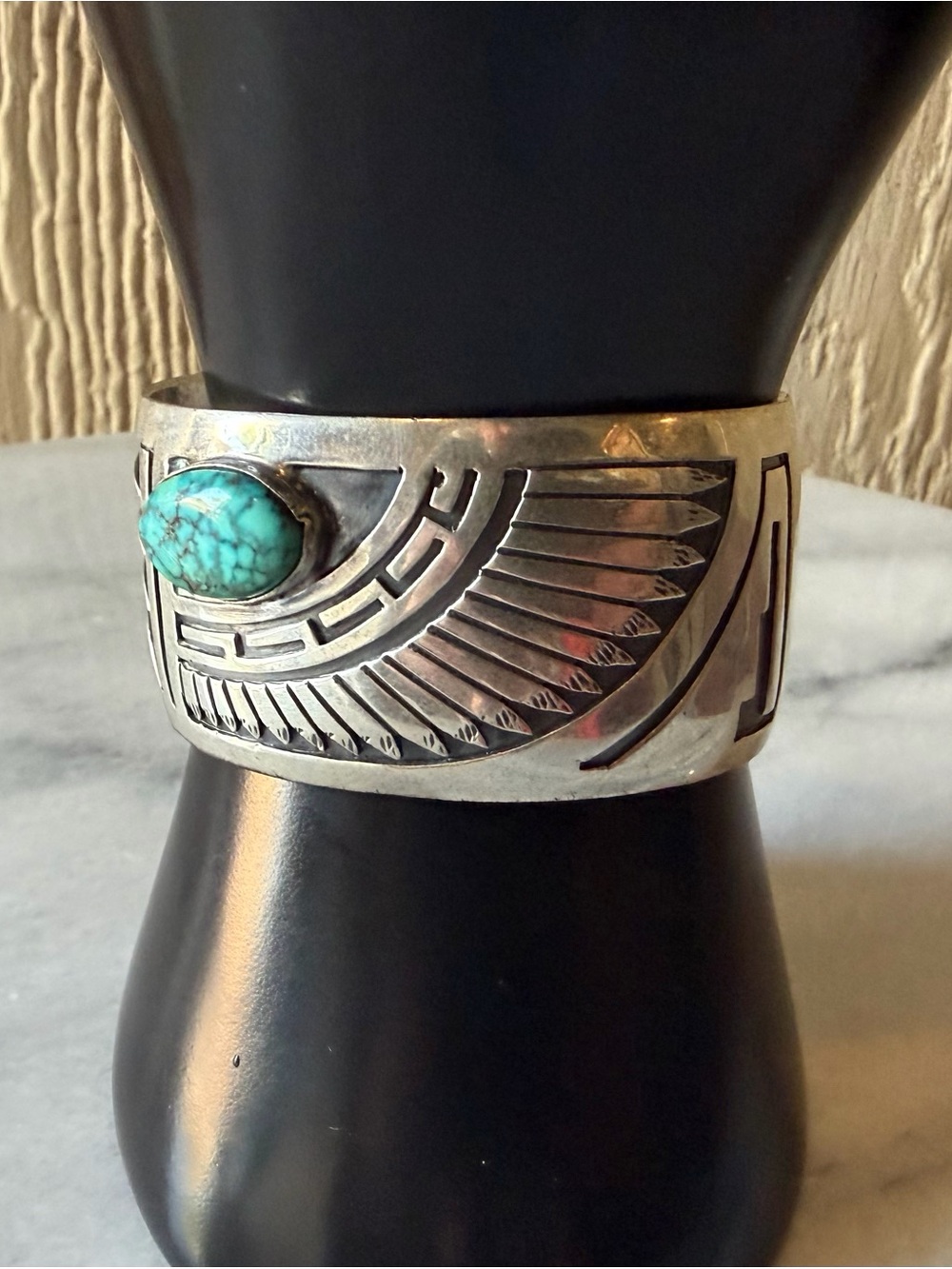 Vintage Navajo Chris Charley Sterling Silver Turquoise Cuff Bracelet